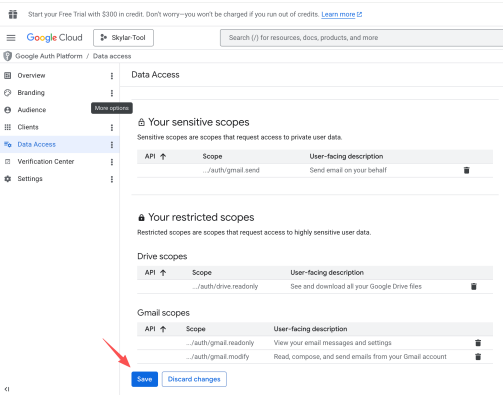 Figure 13 - Save OAuth scope settings